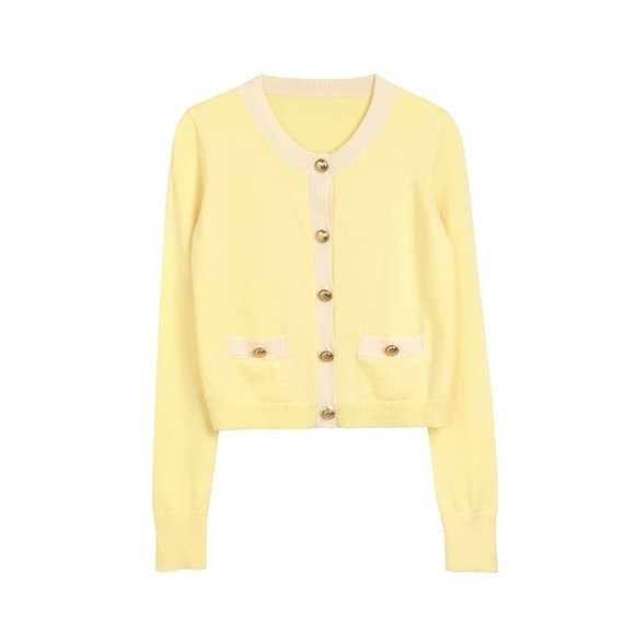 Chic Yellow Button-Up knit cardigan size S - Picture 4 of 11